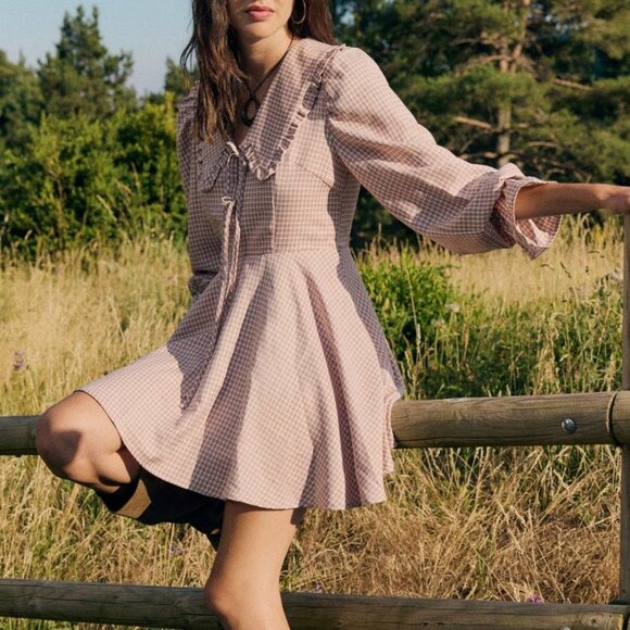 Brown Boho Women's Long Sleeve Ruffled Dress - Picture 1 of 10